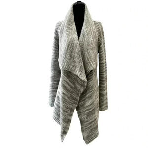 Ricki’s Cardigan Open Front Draped  Collar Waterfall Sweater Grey White XS